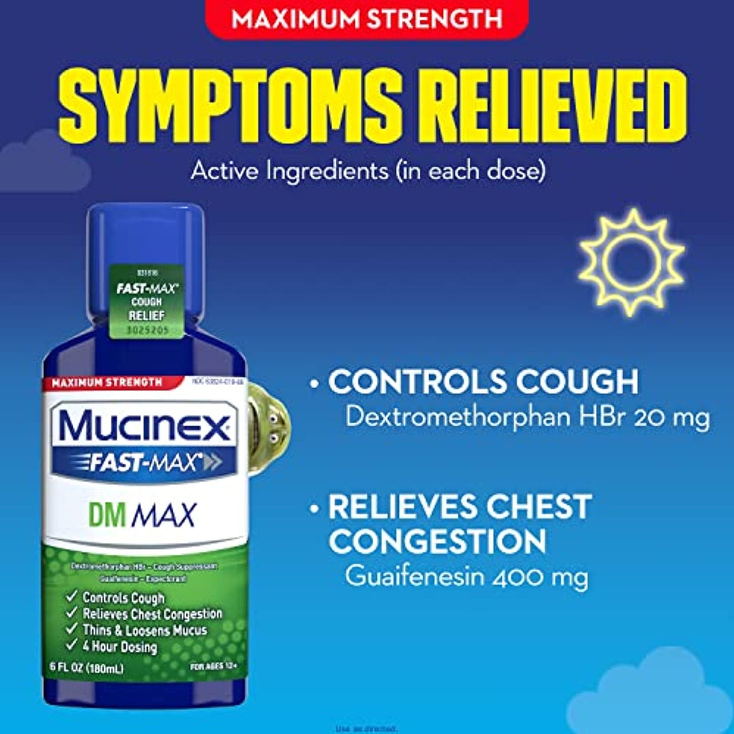 Mucinex Fast-Max DM, Max Strength Chest Congestion Relief with Guaifenesin, Adult Cough Suppressant Liquid, 6 oz