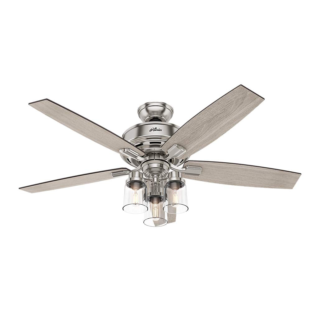 Hunter Indoor Ceiling Fan, with remote control - Bennett 52 inch, Brushed Nickel, 54190