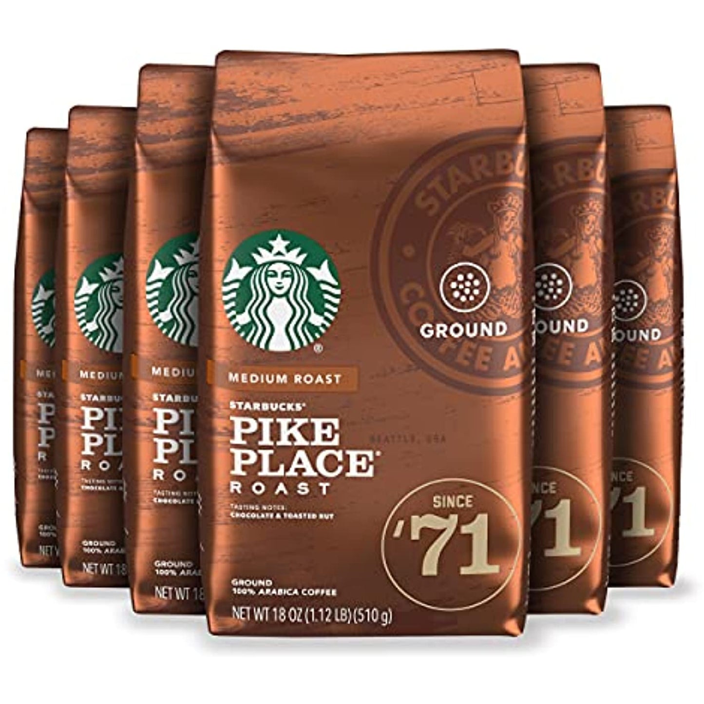 Starbucks Pike Place Medium Roast Ground Coffee, 6 bags, 6.75 Lbs. Total 10/2021