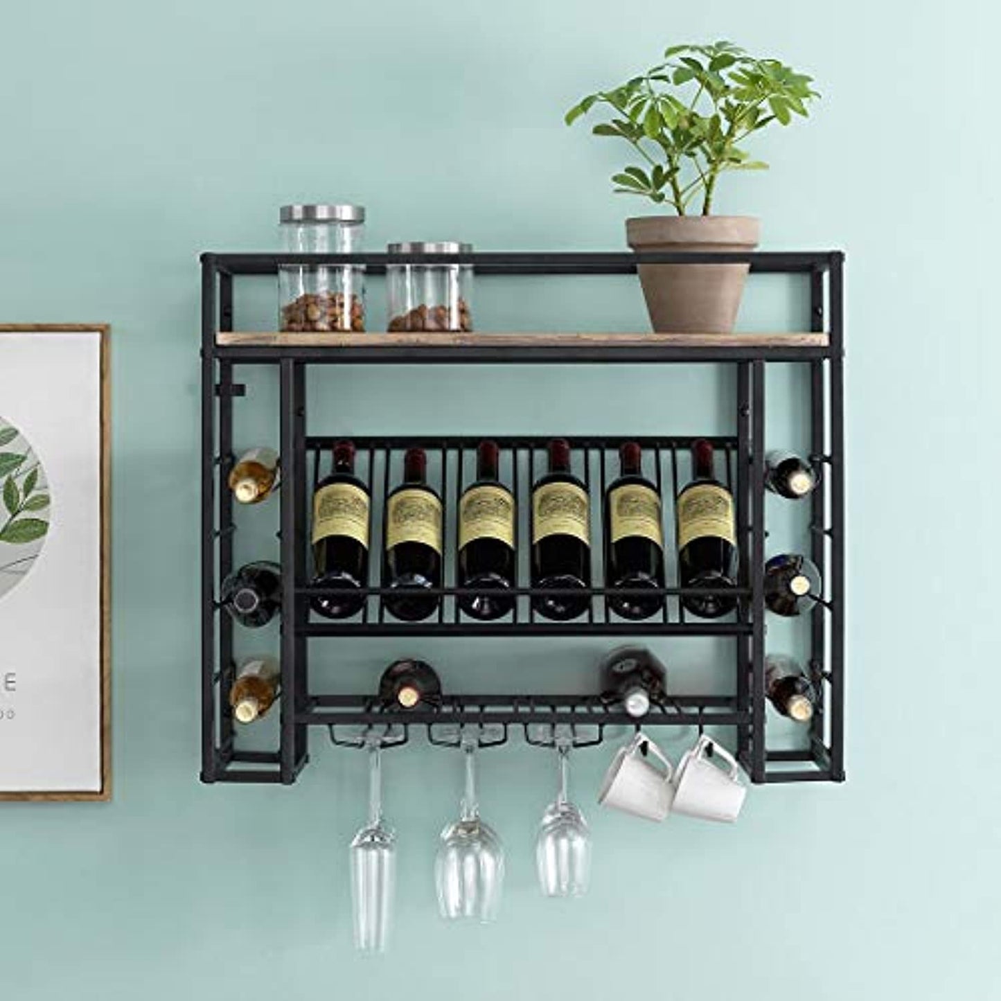 O&K FURNITURE WALL WINE RACK/ MUG HOLDER Brown