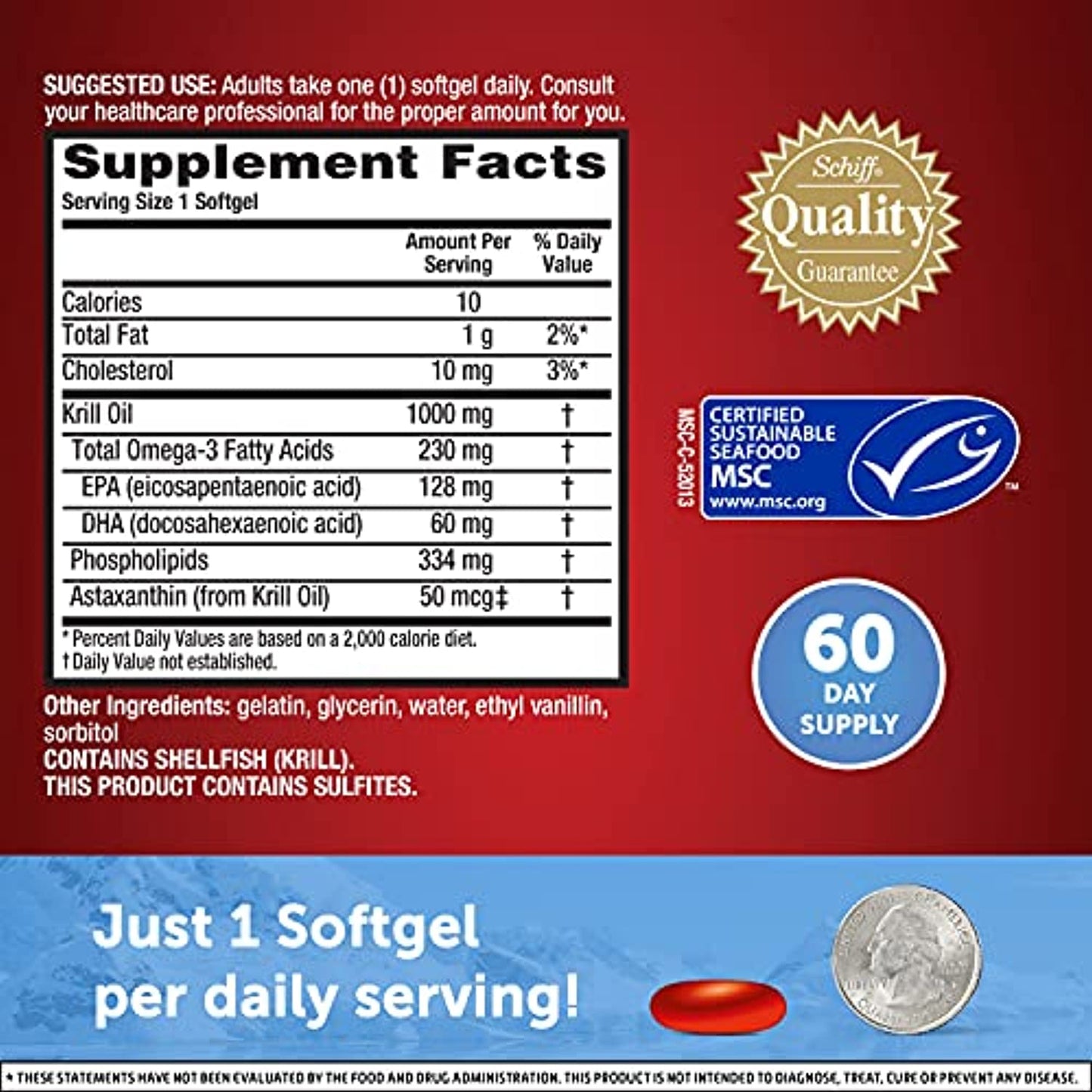 MegaRed Omega-3 Krill Oil Ultra Strength, 1000 mg, 60 CT EXP 10/22 No Box