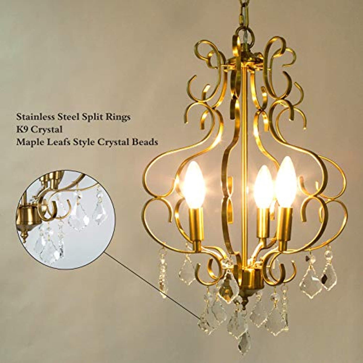 KSANA Chandelier, Light Fixture in Gold Plated, K9 Crystal 13’’x 18’’ OPEN BOX