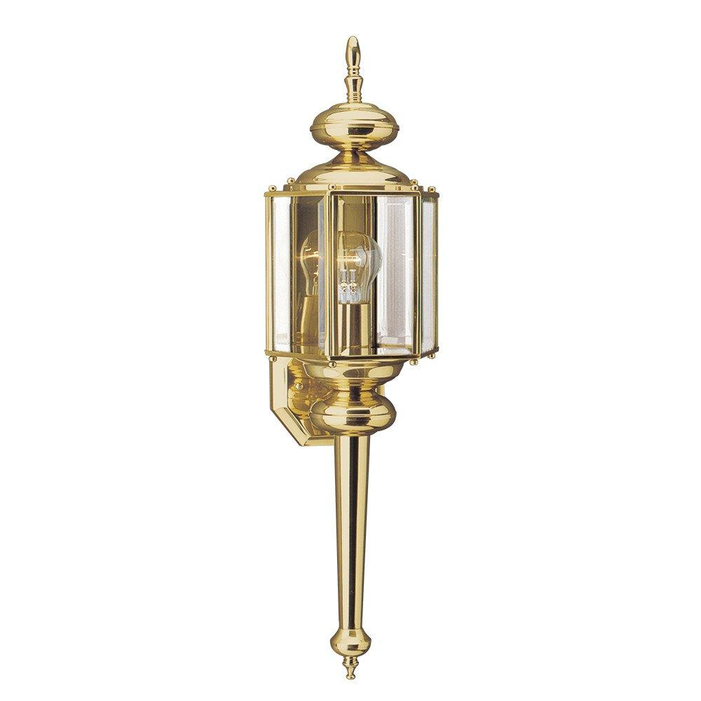 Sea Gull Lighting 8510-02 Classico One-Light Outdoor Wall Lantern with Clear Beveled Glass Panels, Polished Brass Finish