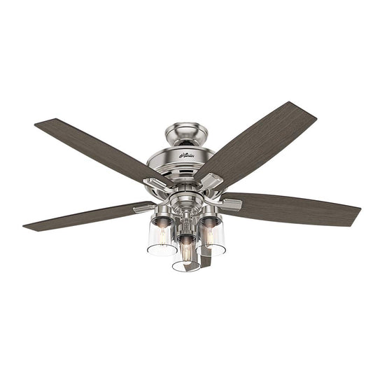 Hunter Indoor Ceiling Fan, with remote control - Bennett 52 inch, Brushed Nickel, 54190