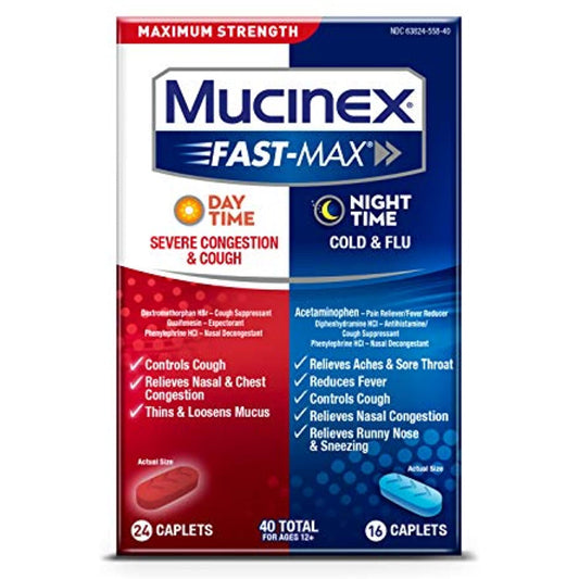 Mucinex Maximum Strength Fast-Max Caplets, Cold & Flu Multi Symptom Relief Caplets, 40 Count