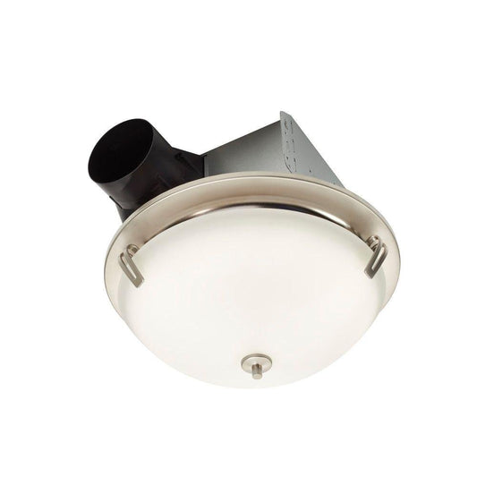 NuTone InVent Decorative Satin Nickel 100 CFM Ceiling Exhaust Fan Light & White Globe