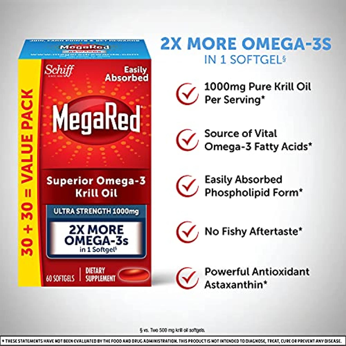 MegaRed Omega-3 Krill Oil Ultra Strength, 1000 mg, 60 CT EXP 10/22 No Box