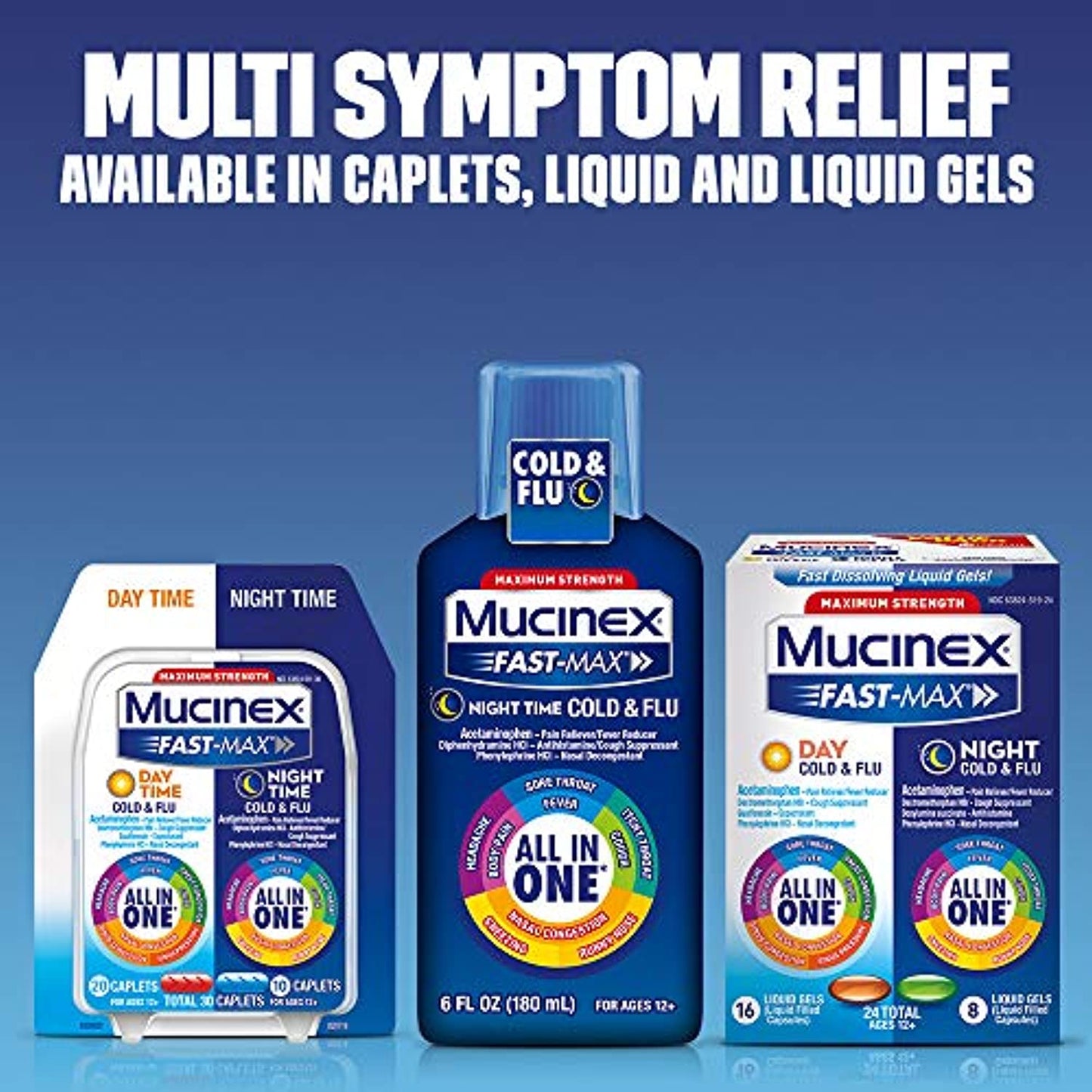 Lot of 6 Mucinex Fast-Max Maximum Strength Night Time Cold And Flu Liquid -6oz