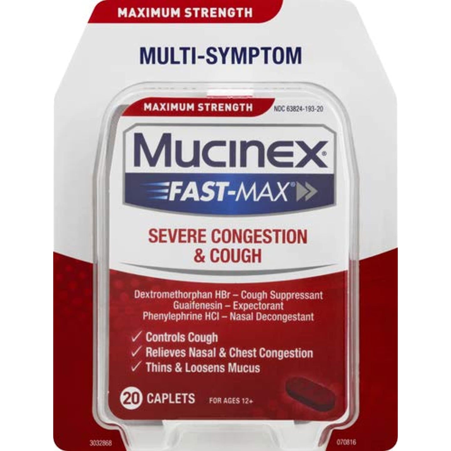 Mucinex Fast-Max Adult Severe Congestion & Cough Caplets, 20ct