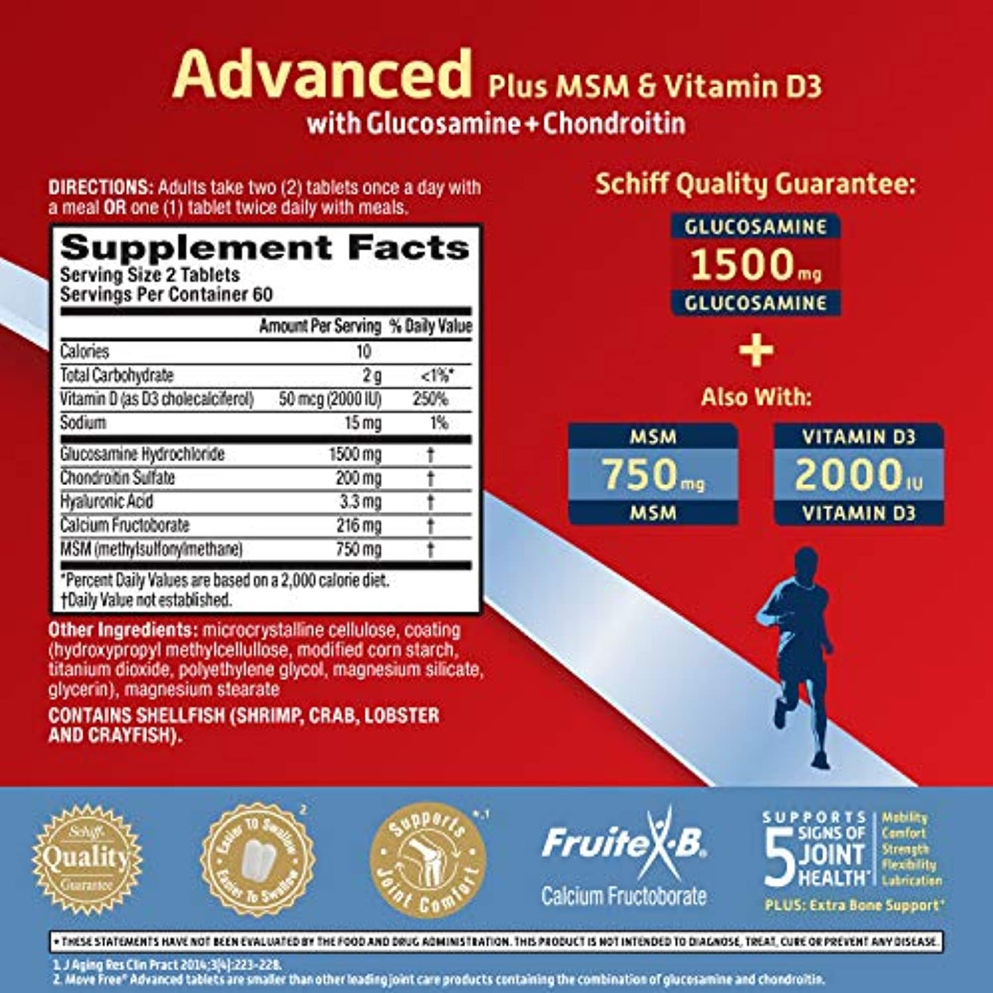 Move Free Advanced Glucosamine Chondroitin MSM Vitamin D3 and Hyaluronic Acid Joint Supplement, 80 count (pack of 1) (11878)