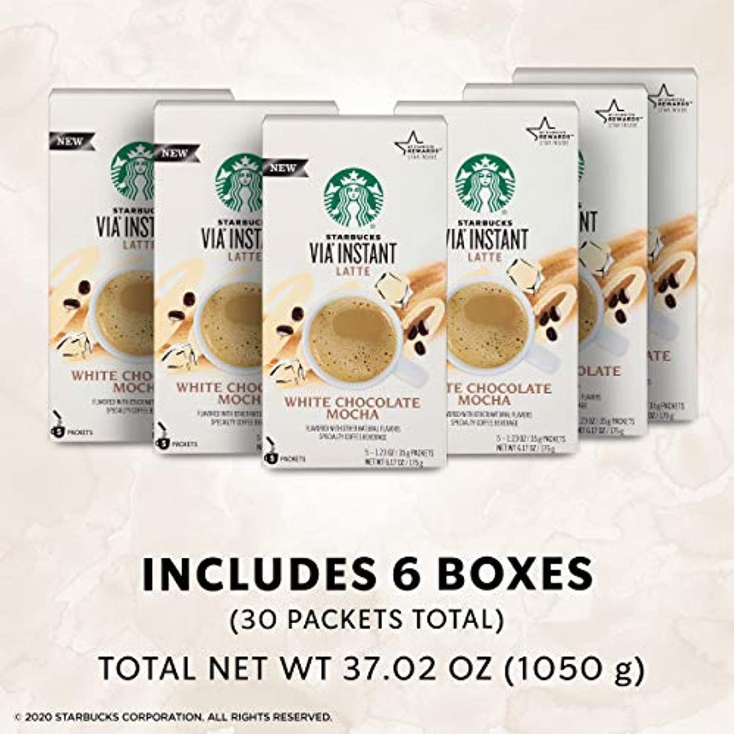 Starbucks Via White Chocolate Mocha Latte Flavor 6 Boxes 30 Packs Best By 1/21