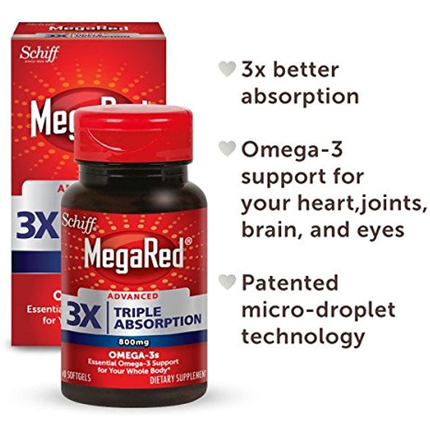 MegaRed Advanced Triple Absorption 800mg, 40 softgels - Omega-3 Fish Oil Supplement