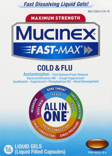 Mucinex Fast-Max Max Strength, Severe Cold Liquid Gels, 16ct EXP 9/2023