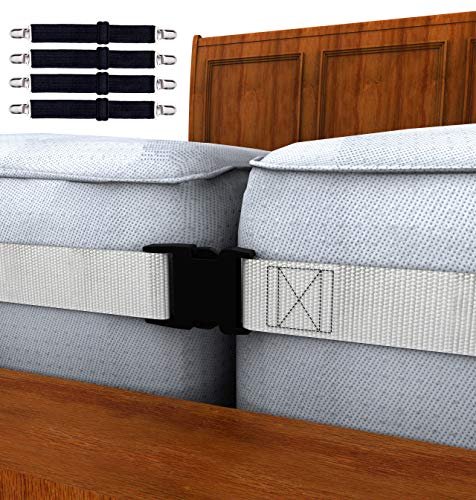 Twin Bed Strap Connector Kit, 2 Inch Wide Mattress Joiner Strap & 4 Adjustable