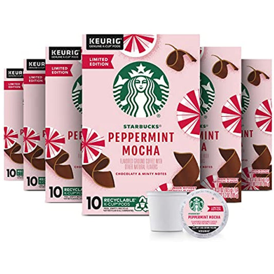 STARBUCKS Peppermint Mocha Coffee K cups 60 ct (6/10 ct boxes) READ DESCRIPTION