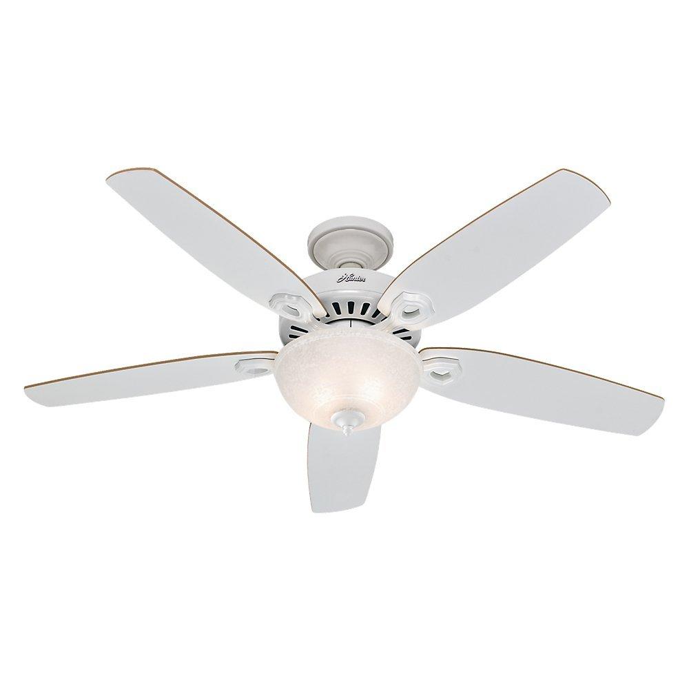 Hunter Indoor Ceiling Fan with light and pull chain control - Builder Deluxe 52 inch, White, 53089