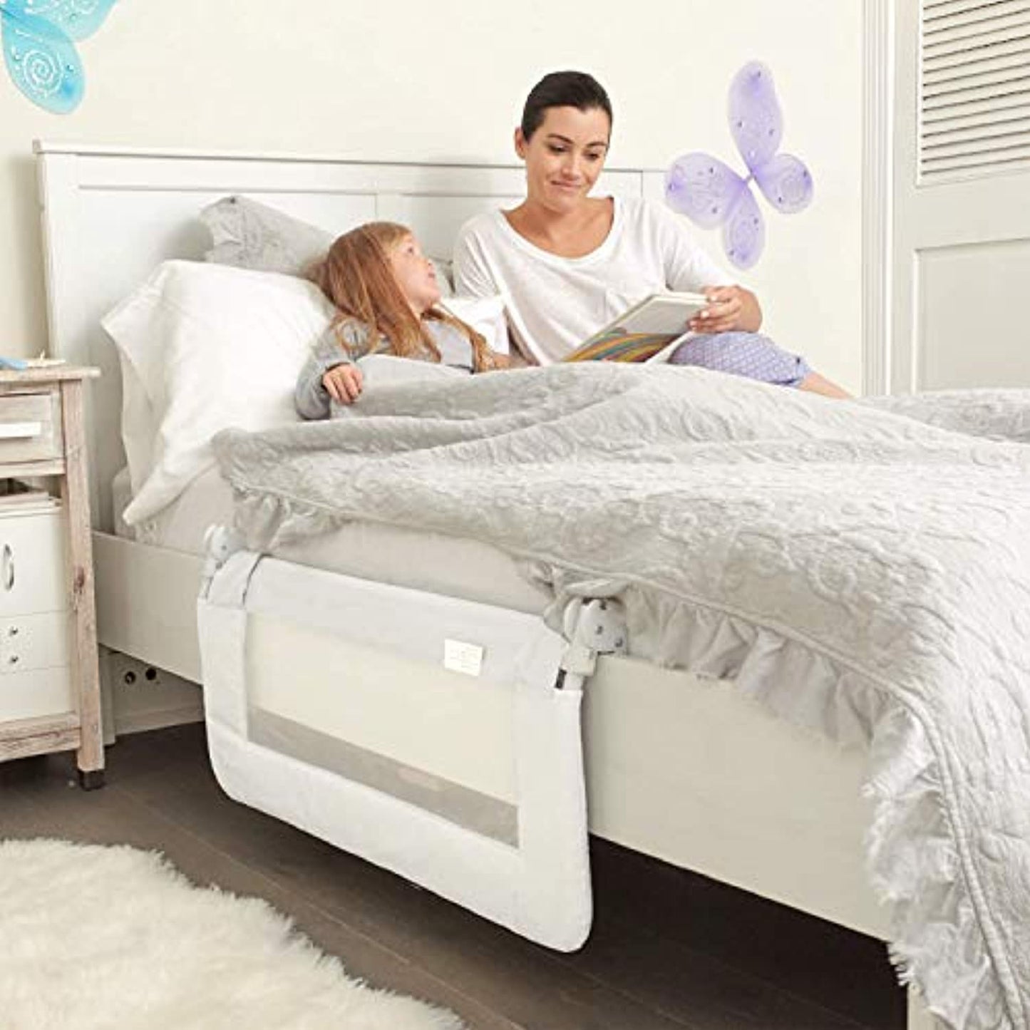 Toddler Bed Rail Guard for Kids Twin, by ComfyBumpy (White) - OPEN BOX