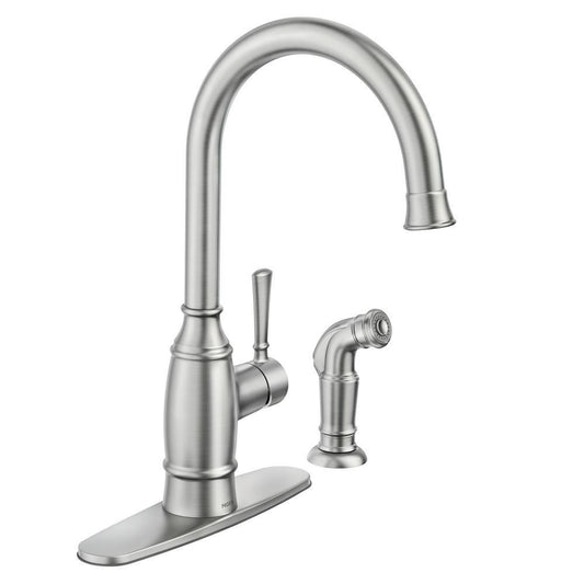 MOEN Noell Single-Handle Standard Kitchen Faucet with Side Sprayer in Spot Resist Stainless