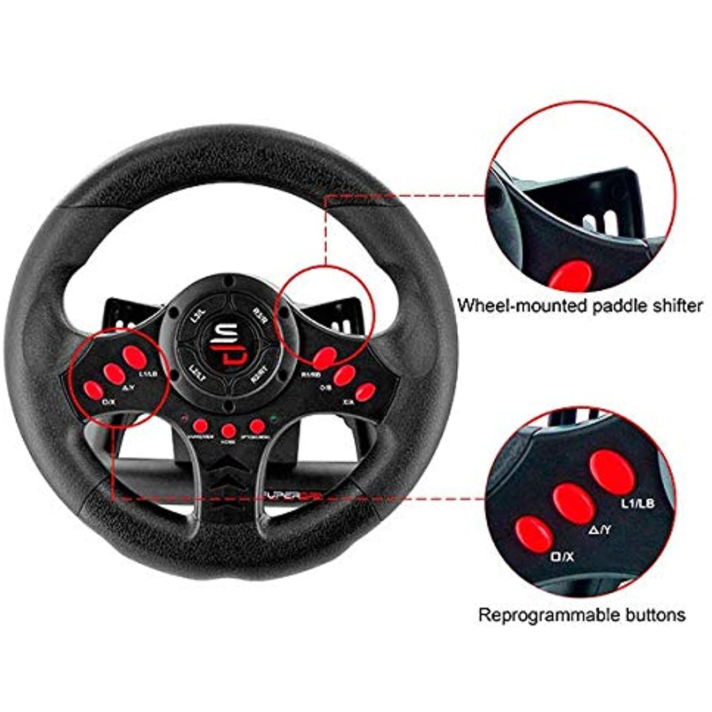 Subsonic Racing Wheel SV400- Super Drive- For XBox, PC, PlayStation3- BLACK-