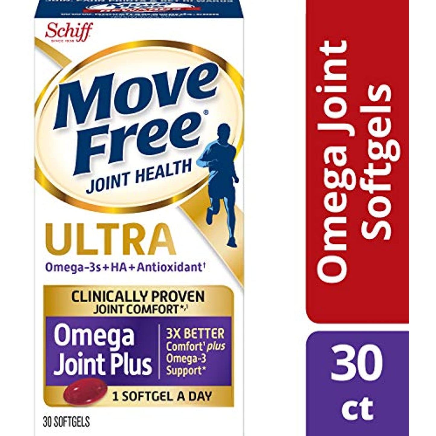 Omega-3s Plus HA & Antioxidant, Move Free Ultra Omega (30 Count In A Box), Joint Health Supplement with Omega-3 Krill Oil and Hyaluronic Acid