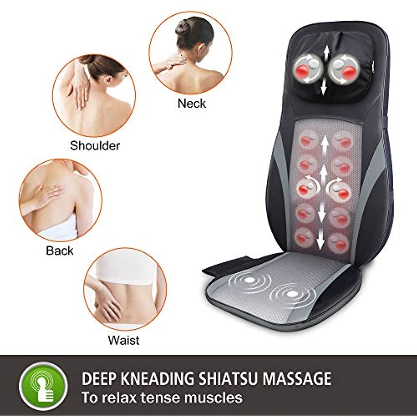 SNAILAX Shiatsu Back Massager with Heat -Deep Kneading Chair Pad PREOWNED NO BOX