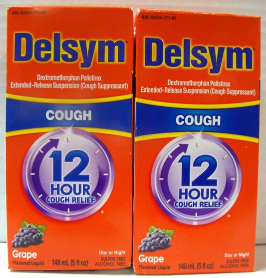 2PK- Delsym Cough 12 HR Relief, Grape Flavor, 5 Fl. Oz. Each, Exp. 7/2025