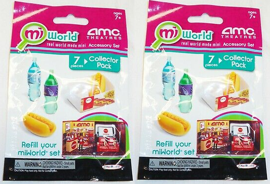 LOT of 2 - MiWorld AMC Theatres Theater Collector Pack - 7 Piece Hot dogs & Soda