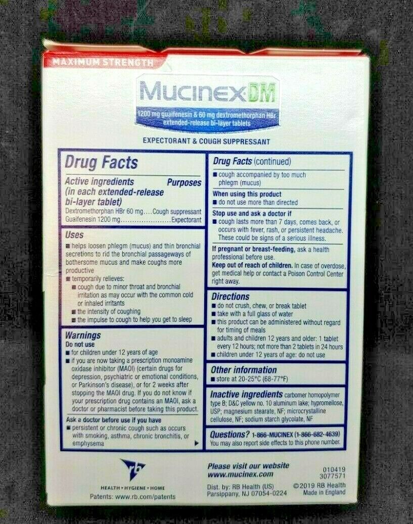 Mucinex DM - Max. Strength 12 Hour Expectorant and Cough 42 Ct Exp 7/2022