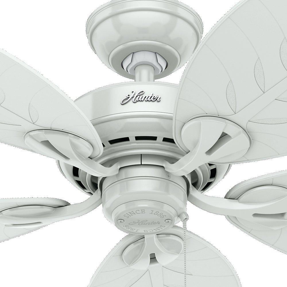 Hunter 54097 Bayview 54-Inch ETL Damp Listed Ceiling Fan with Five white Wicker/White Palm Leaf Plastic Blades, White