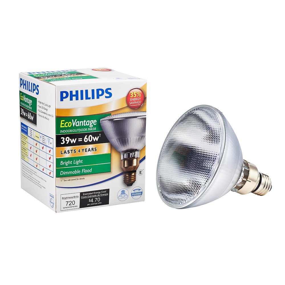 PACK OF 6 Philips 421289 Halogen PAR38 60 Watt Equivalent Dimmable Flood Standard Base Light Bulb, Long Life