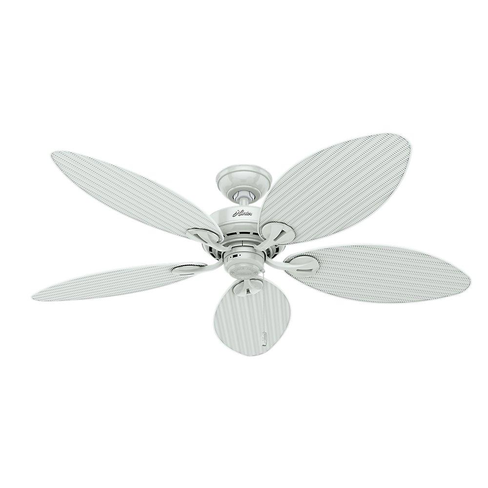 Hunter 54097 Bayview 54-Inch ETL Damp Listed Ceiling Fan with Five white Wicker/White Palm Leaf Plastic Blades, White