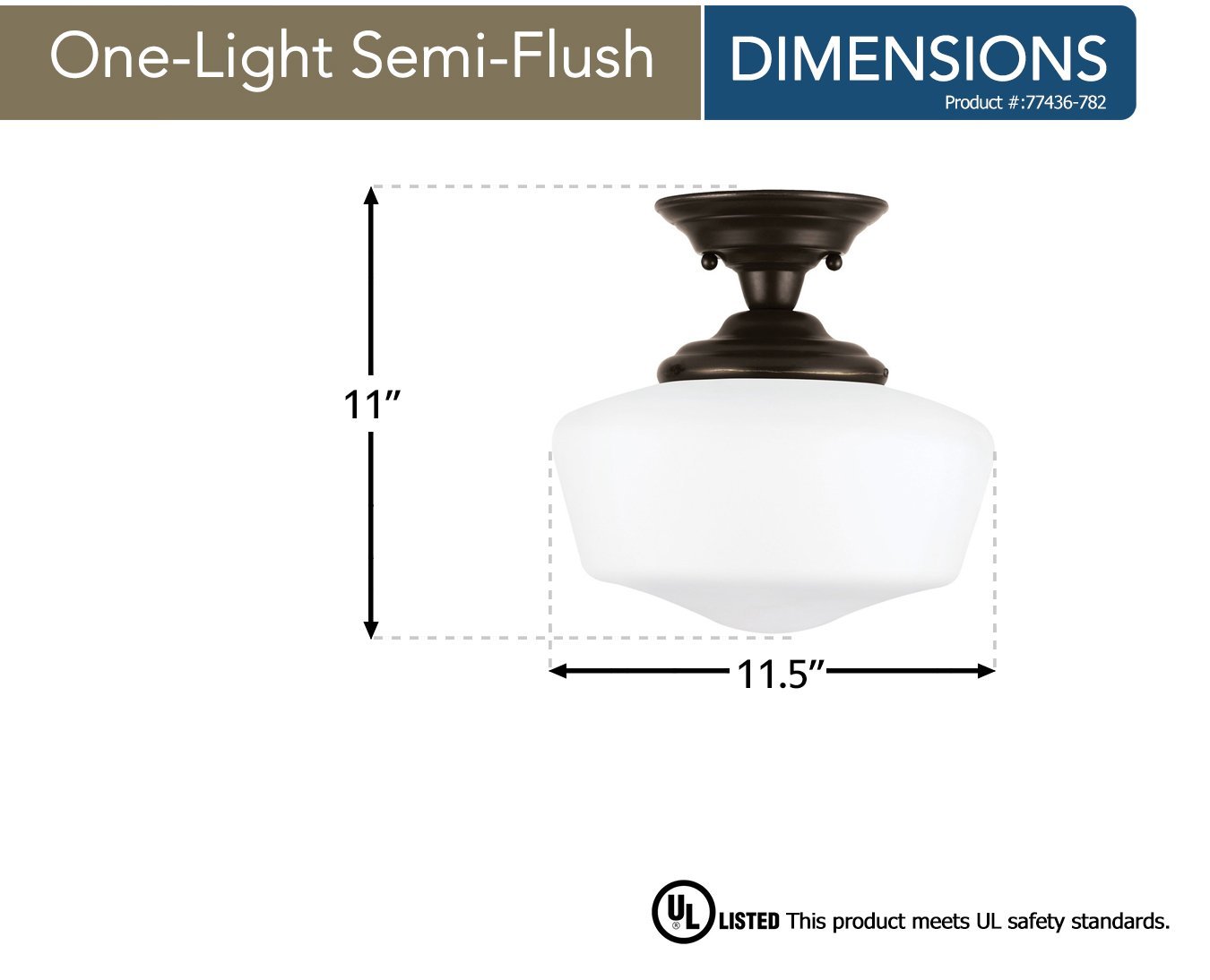 Sea Gull Lighting 77436-782 Academy One-Light Semi-Flush Mount Ceiling Light with Satin White Glass, Heirloom Bronze Finish