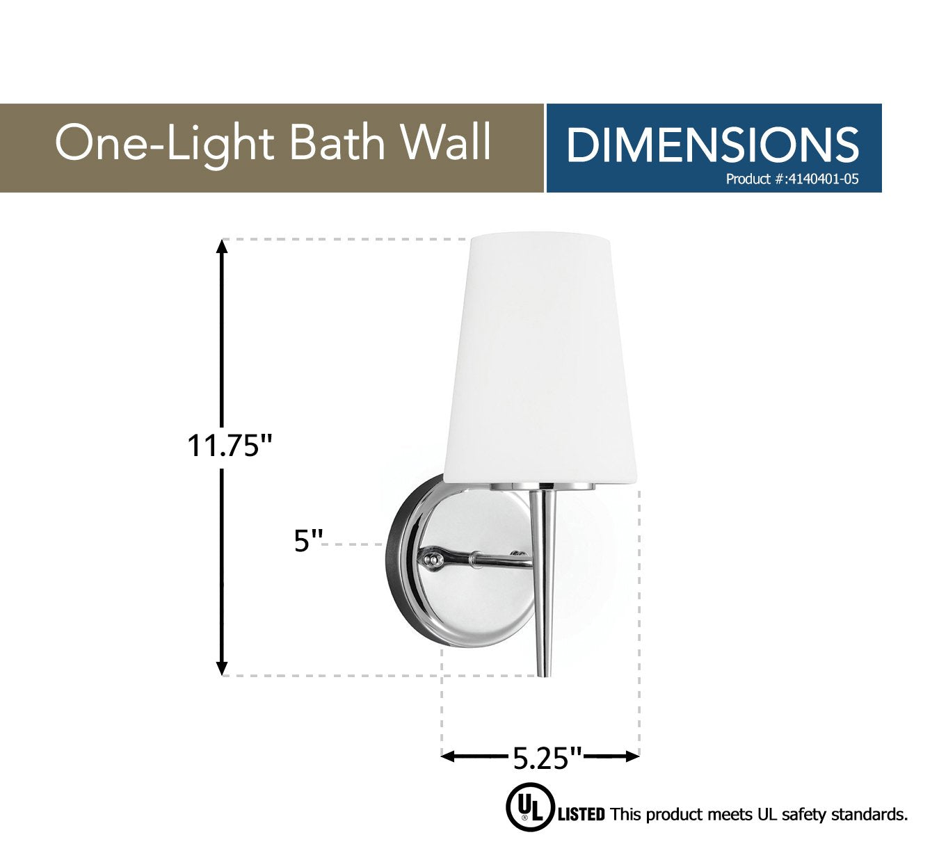 Sea Gull Lighting 4140401-05 One-Light Wall or Bath Lighting Fixture, Chrome Finish