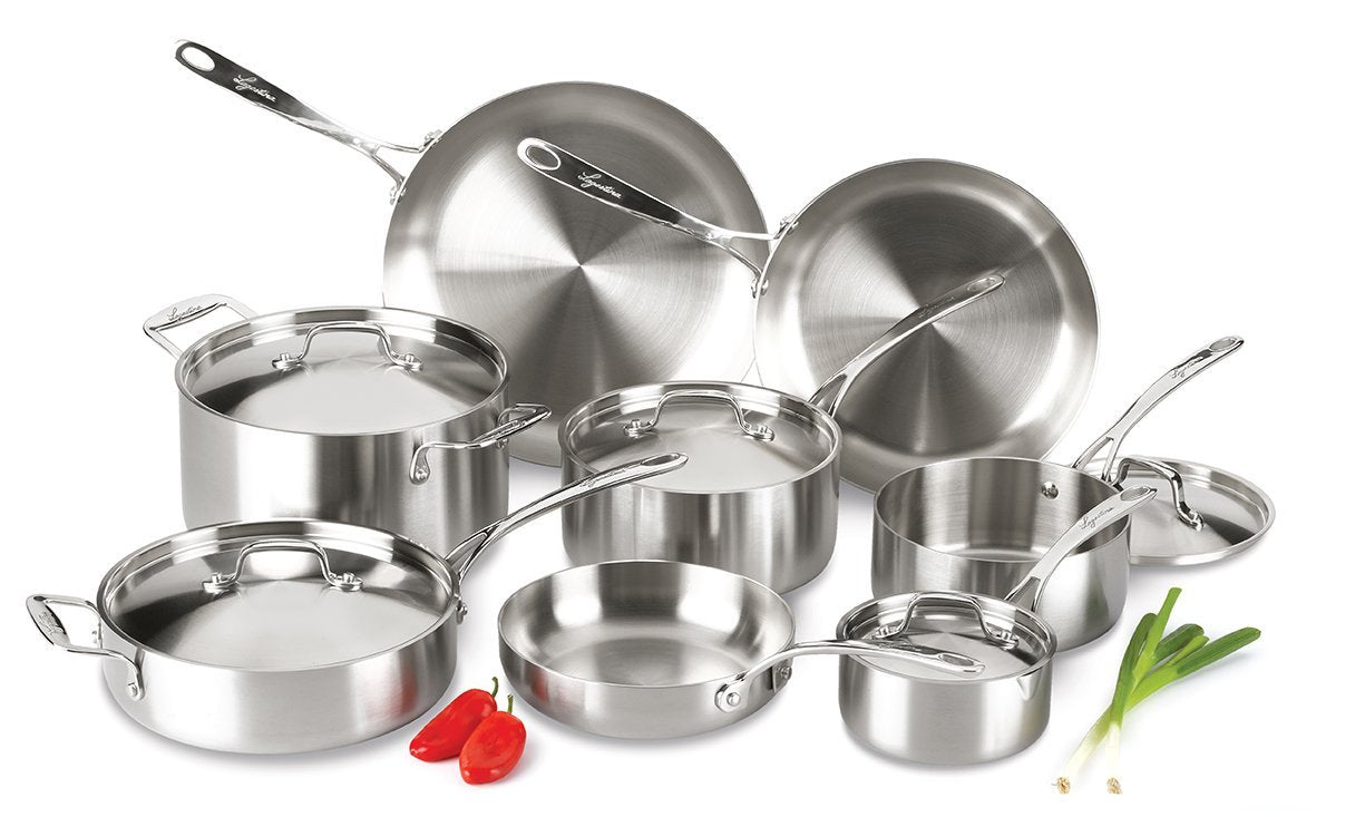 Lagostina Q555SD Axia Tri-Ply Stainless Steel Dishwasher Safe Oven Safe Cookware Set, 13-Piece, Silver