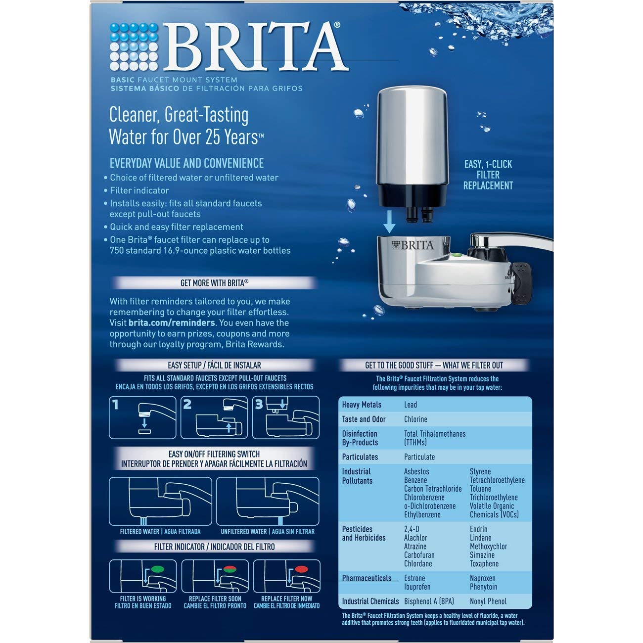 NEW BRITA FILTER CHROME TAP WATER FAUCET FILTRATION SYSTEM FITS STANDARD FAUCETS