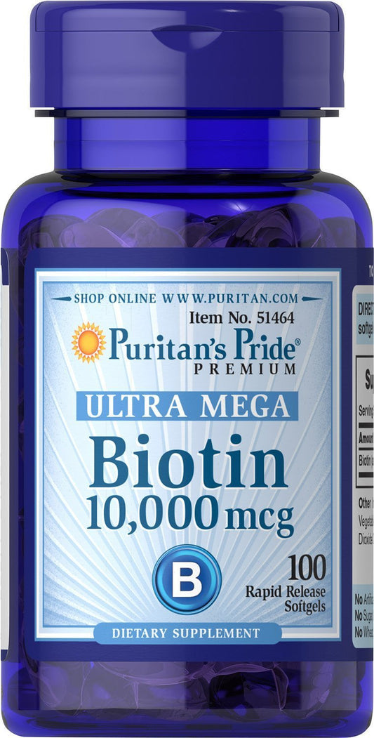 Puritans Pride Biotin 10000 Mcg Softgels, 100 Count