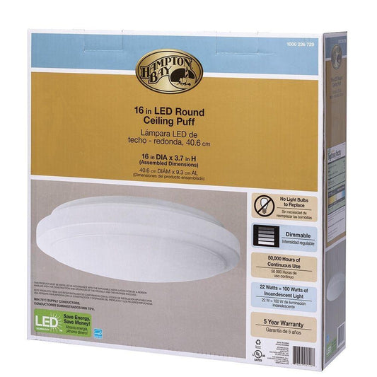 LENS CRACKED Hampton Bay 16 in. Round Bright/Cool White LED Ceiling Flushmount..