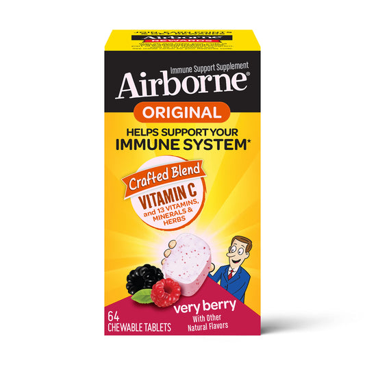 NEW Airborne Immune Support Berry Chewable Tablets Vitamin C 64 Count EXP 8/23