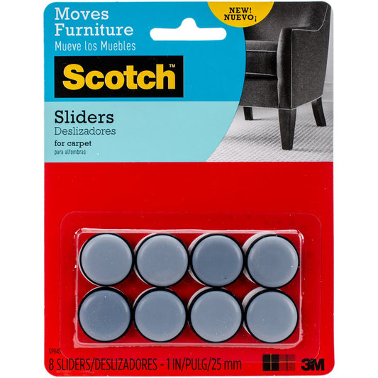 Scotch Self-Stick Sliders, Gray/Black, 1-Inch Diameter, 8 Sliders/Pack (SP643-NA)