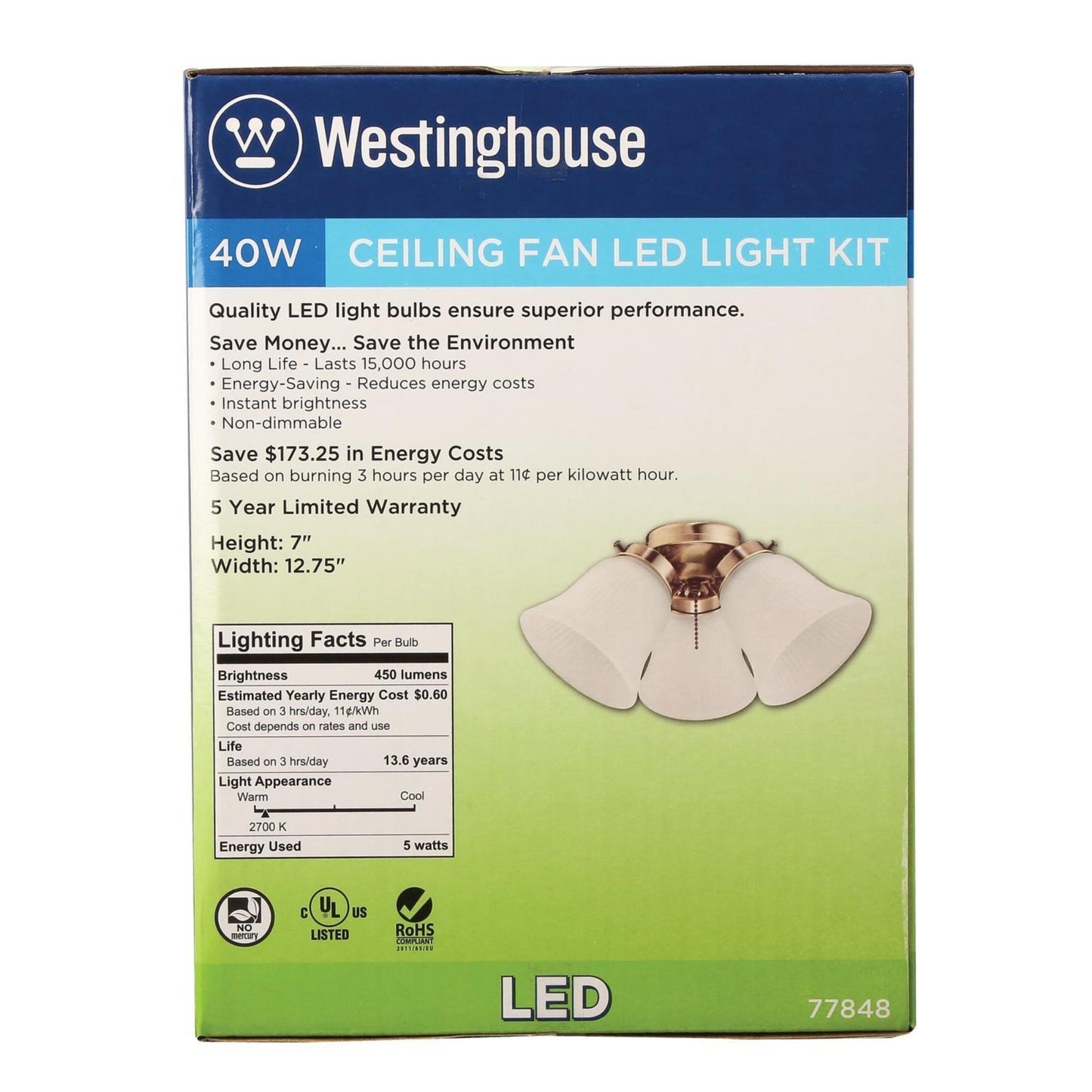 Westinghouse Lighting 7784800 Three LED Cluster Ceiling Fan Light Kit, Antique..