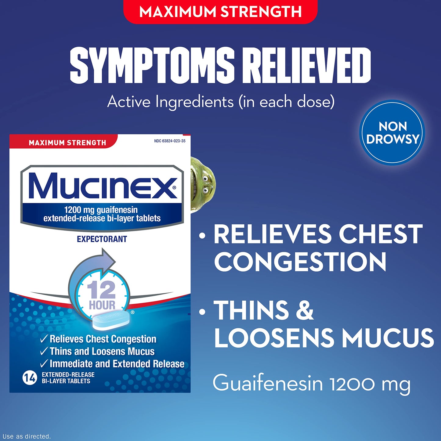 Mucinex Max Strength Expectorant 1200mg 12-HR Relief 14 Tabs Exp 2/2025