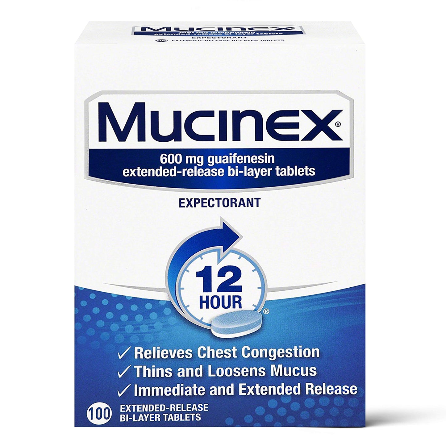 100 ct Mucinex Guaifenesin 600mg Extended Release Bi-Layer Tablets 12HR EXP 2024