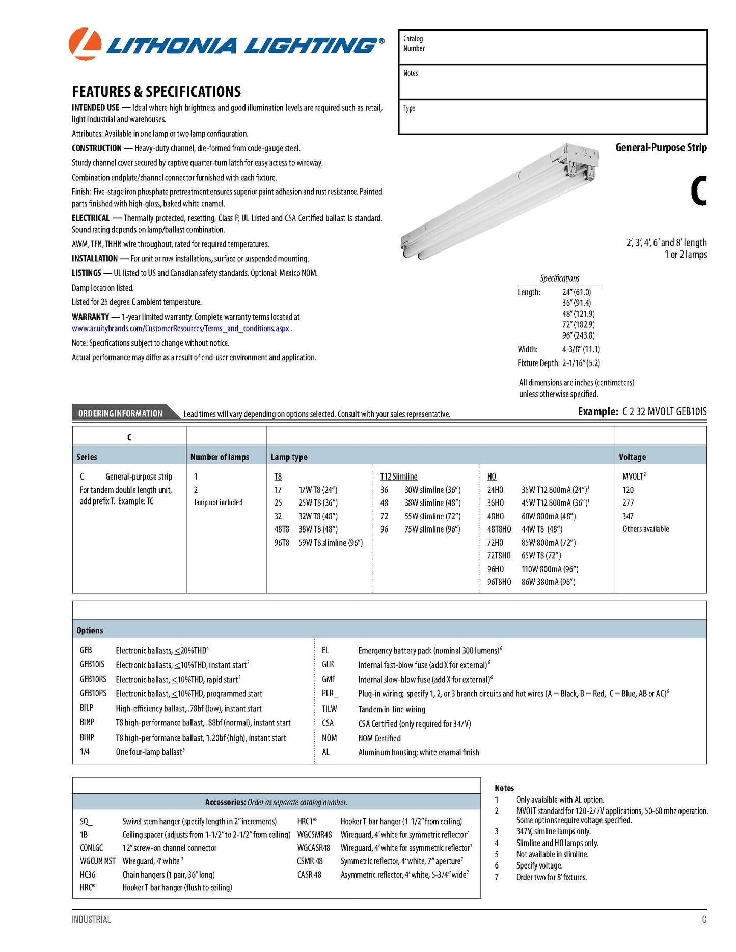 Lithonia Lighting C 240 120 MBE 2INKO 4-Foot 2-Light T12, White With Dents