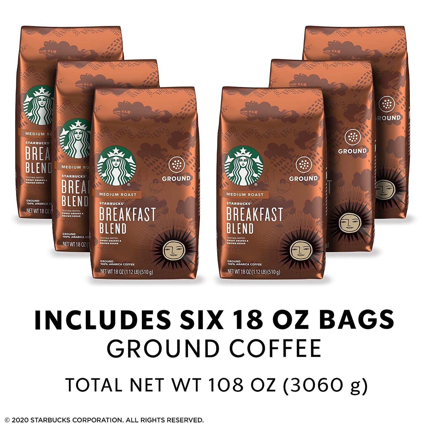 Starbucks Breakfast Blend Medium Roast Ground Coffee, 18 oz, 6/CASE, NOV/2021