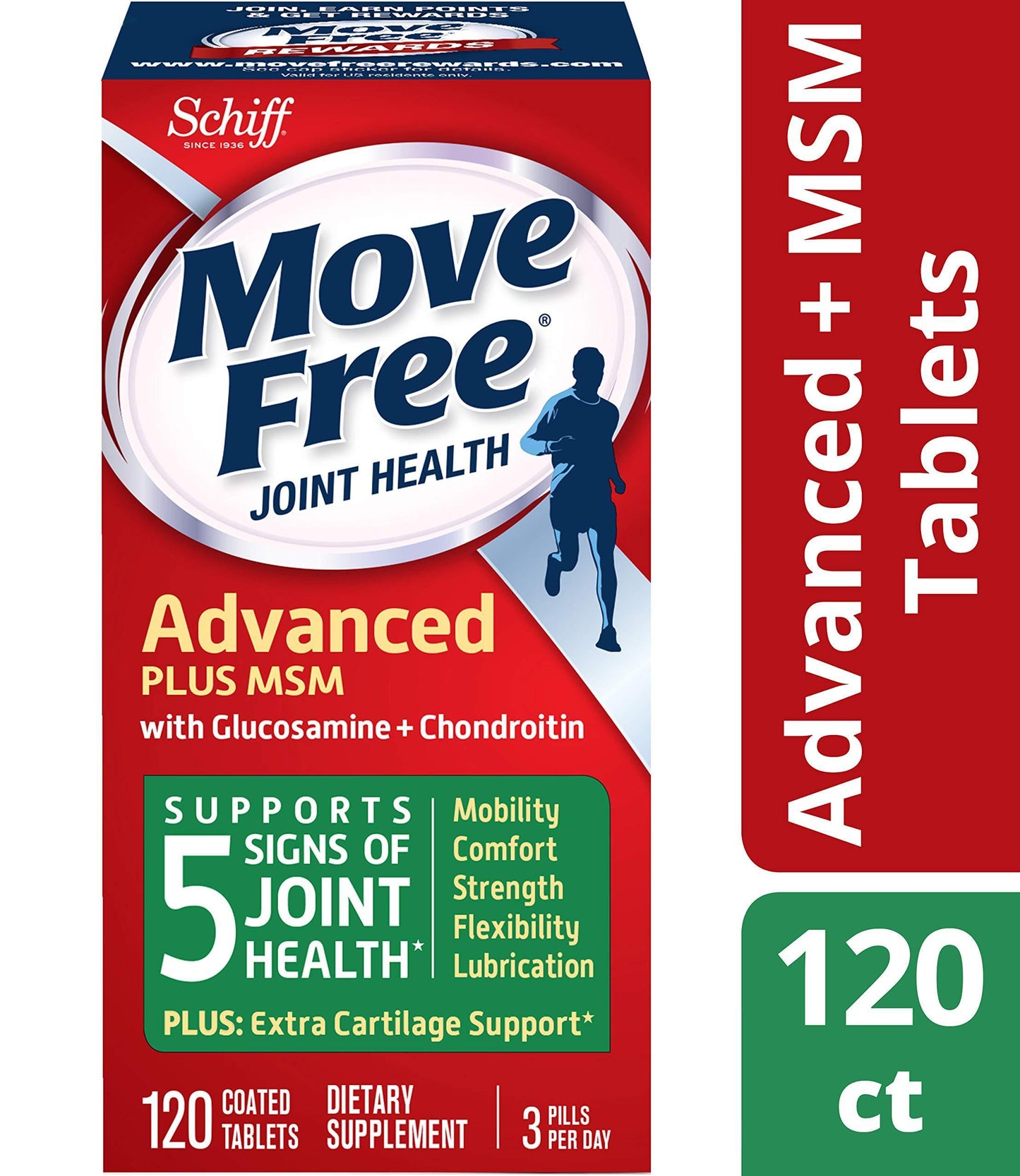 LOT of 3 Move Free Joint Health Supplement Tablets (120 count) 3 pills per day