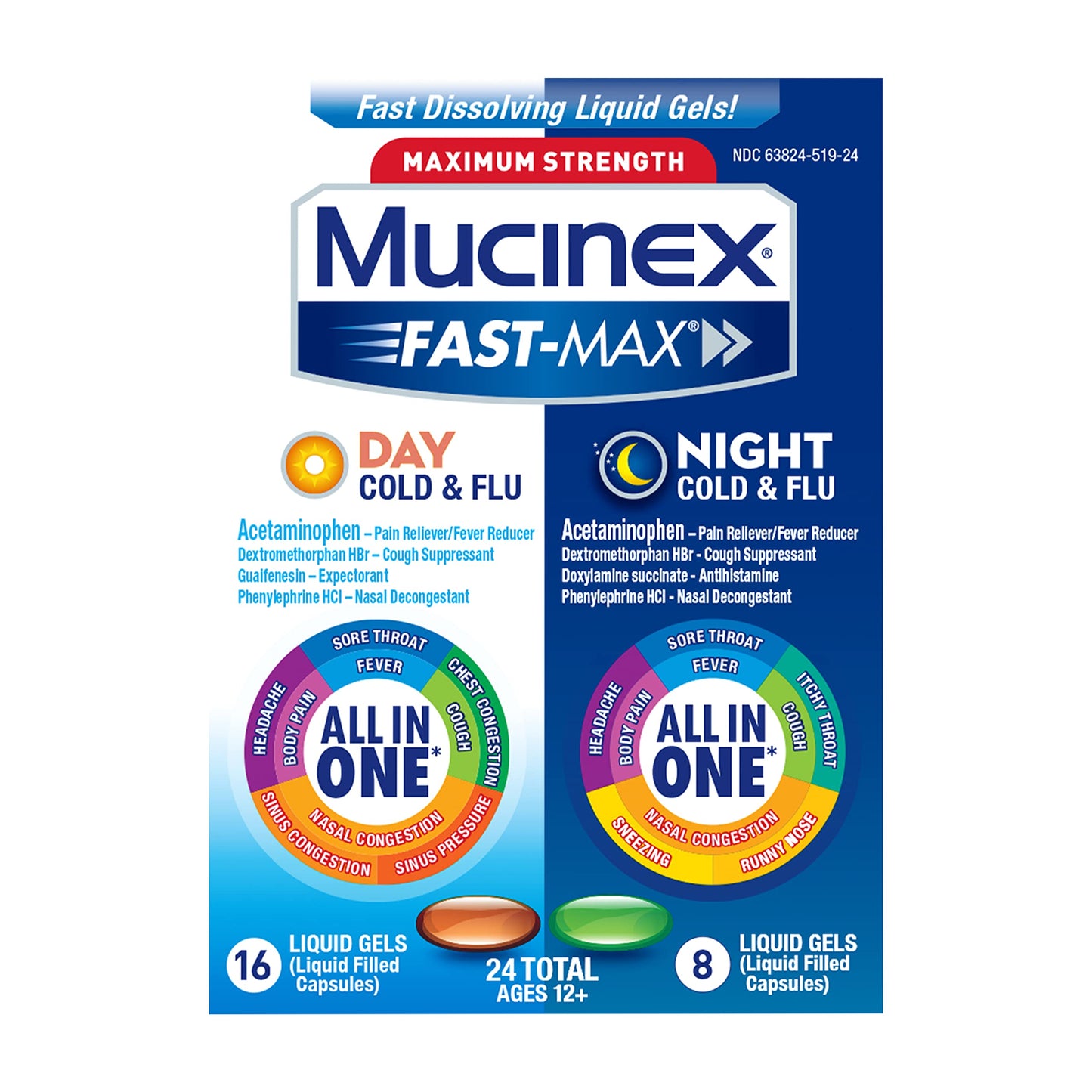 Mucinex Maximum Strength Fast-Max Day Severe Cold and Night Cold Flu Liquid 9/23