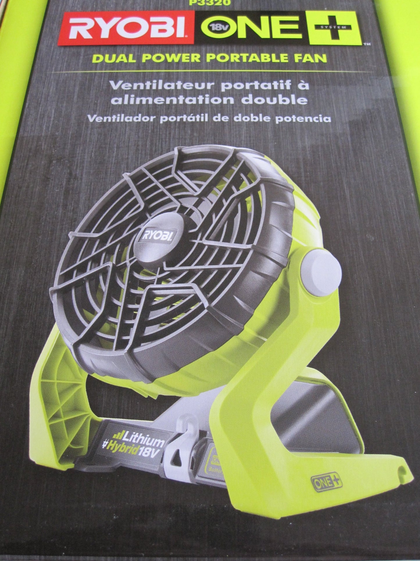 Ryobi P3320 18 Volt Hybrid One+ Battery or AC Powered Adjustable Indoor / Outdoor Shop Fan (Battery and Extension Cord Not Included / Fan Only)