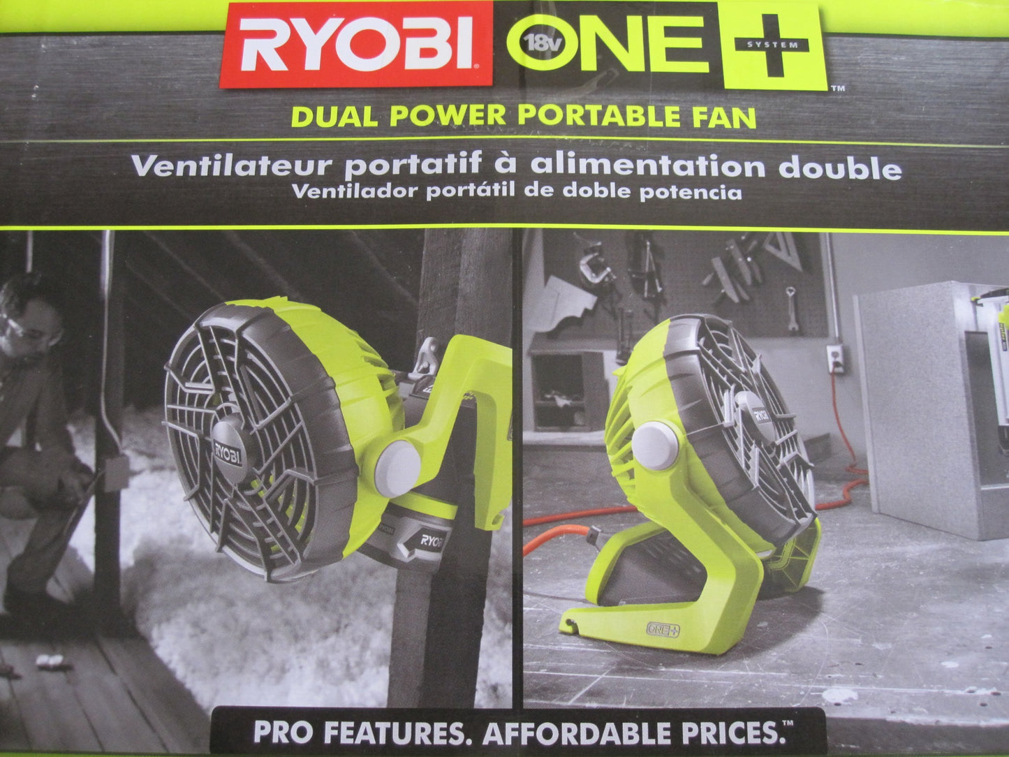 Ryobi P3320 18 Volt Hybrid One+ Battery or AC Powered Adjustable Indoor / Outdoor Shop Fan (Battery and Extension Cord Not Included / Fan Only)