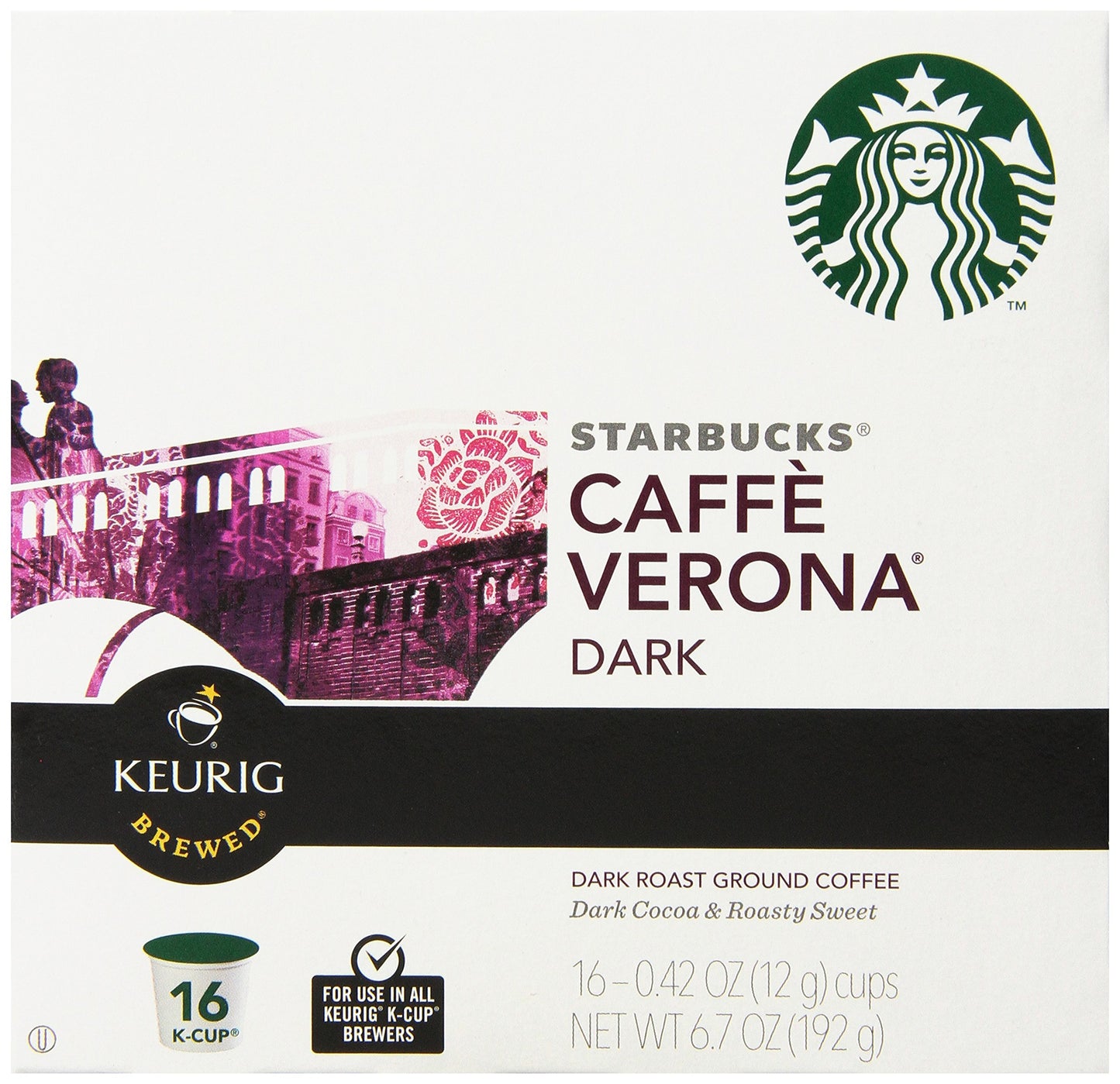 Starbucks Cafe Verona Dark Roast K-cups case of 4/16 (64 count) BB November 2019