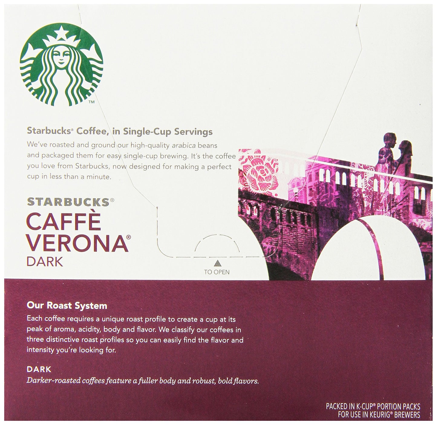 Starbucks Cafe Verona Dark Roast K-cups case of 4/16 (64 count) BB November 2019